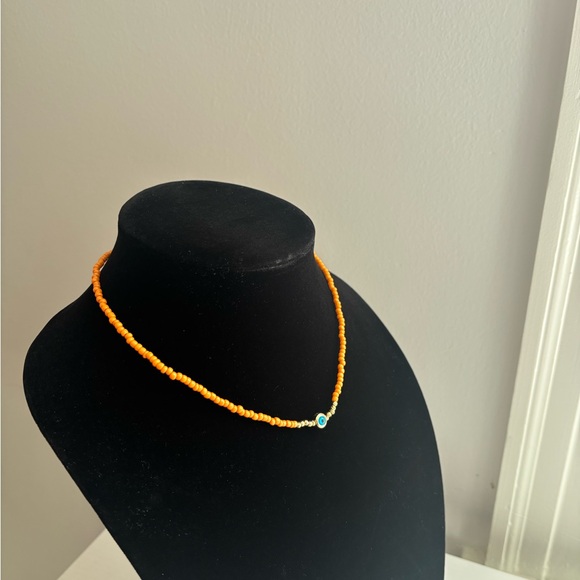 Orange Beaded Necklace with Blue Accent - Picture 4 of 4